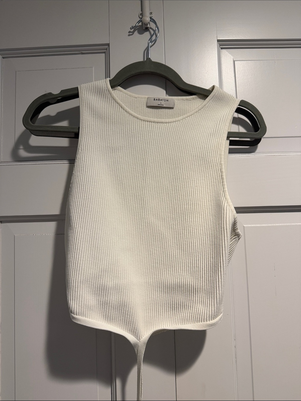 Aritzia Babaton White Ribbed Tie Waist Tank Top Size Large